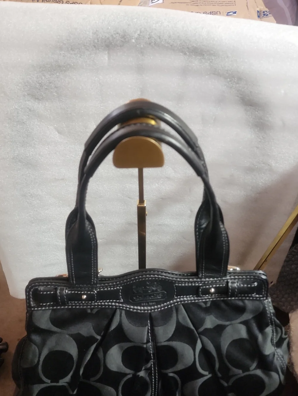 Coach Black 2009 Signature Leatherware Jacquard Shoulder Bag w/ Leather Trim - Picture 5 of 16